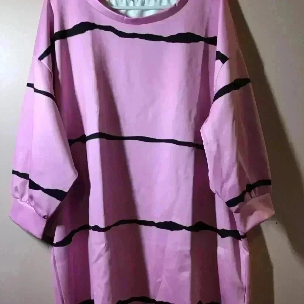 2X Pink with Black Stripes Mini Dress or long Shirt